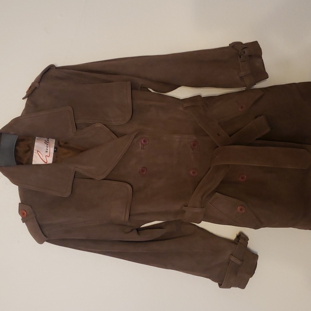 Vintage 100% Suede Trench Coat - Picture 2 of 9